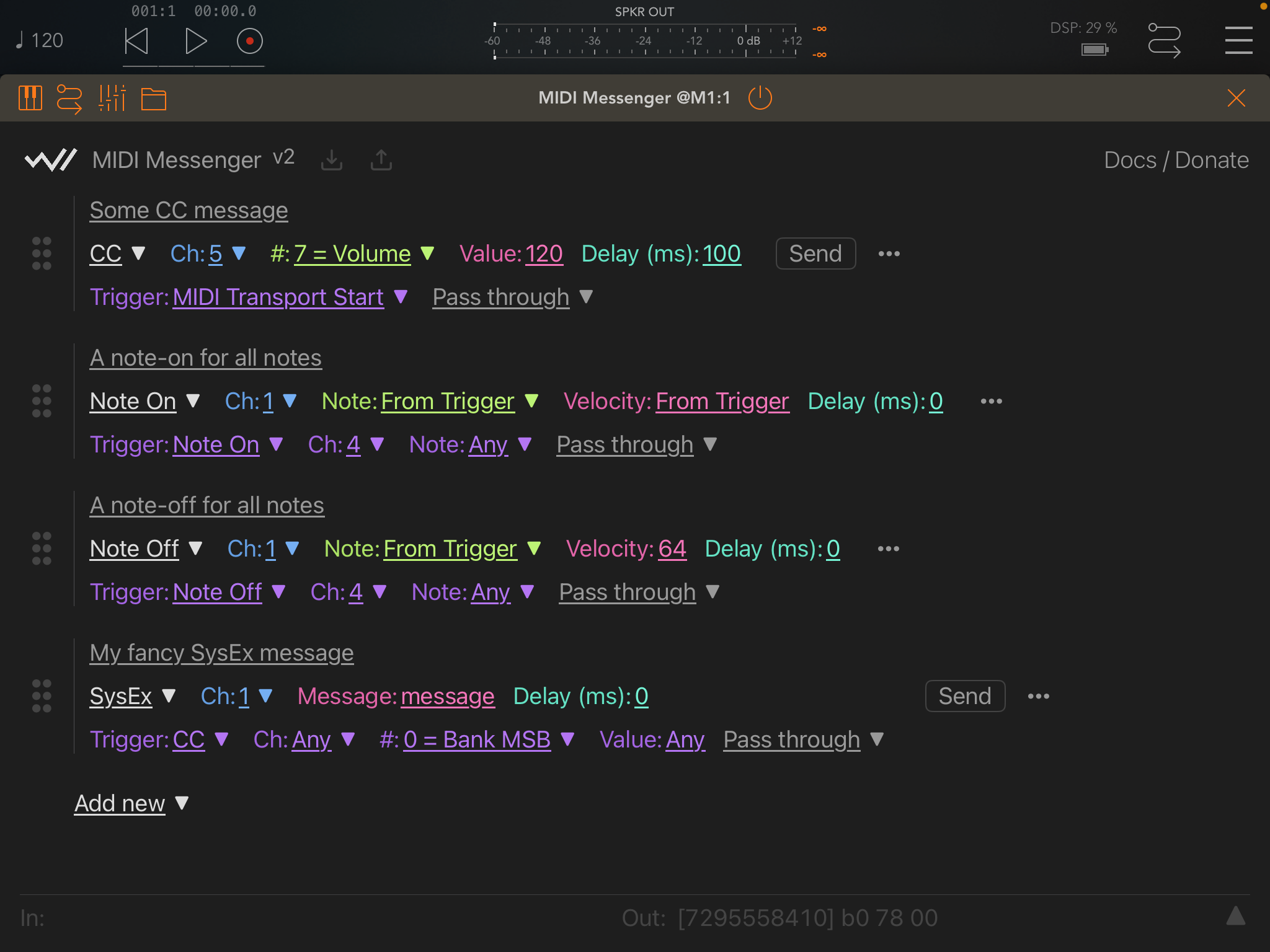 Wrong Wave Instruments MIDI Messenger window (v2.1)